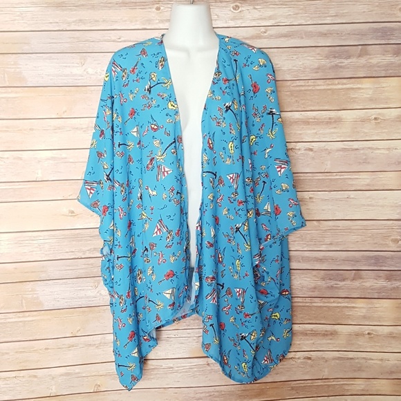 The Kimono Store Other - Blue Nautical Print Beachy Kimono Cardigan, Tops
